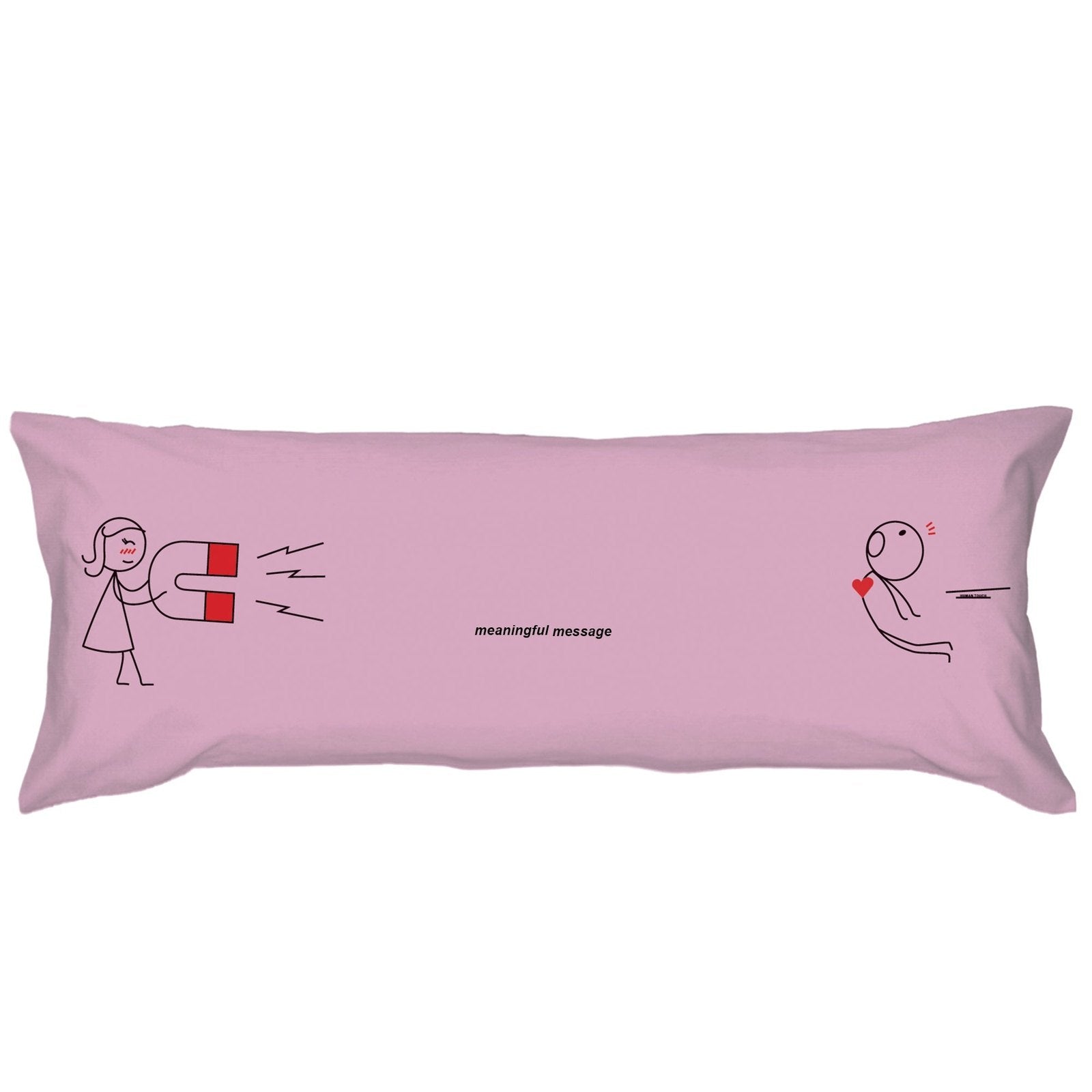 a pink pillow with a pink sticker on it 