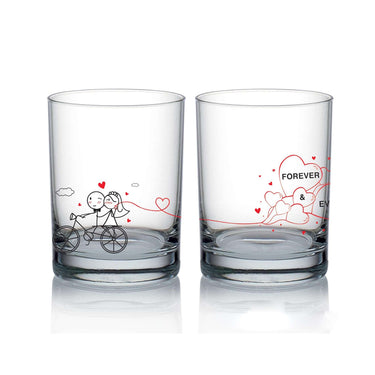 Human Touch Decorative Glassware Set with Romantic Bicycle Design, Perfect matching gifts for lovers