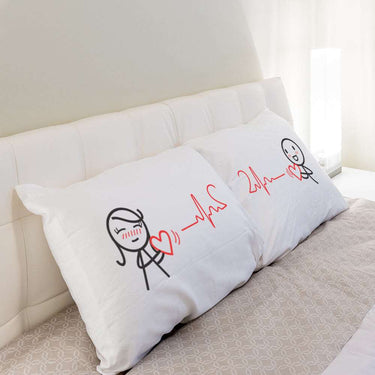 His and hers pillowcases featuring heart designs, perfect matching gifts for lovers