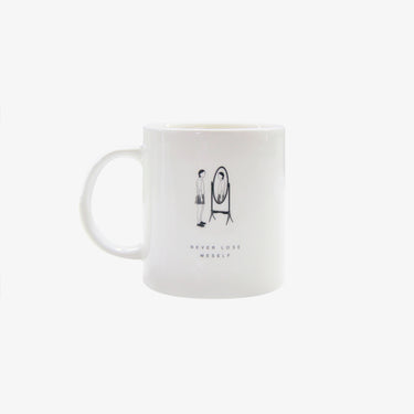 Motivational quote ceramic coffee mug featuring an inspiring phrase with a mirror illustration