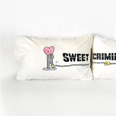 His and hers pillowcases in hipster style romantic gift for couples made from organic cotton