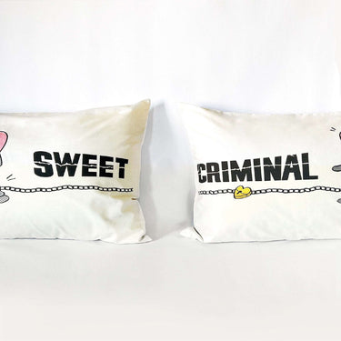 His and hers pillowcases in hipster style, made of organic cotton, a romantic gift for couples