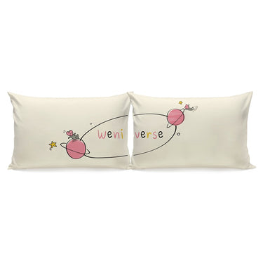His and hers pillowcases featuring a love theme in organic cotton love themed home décor