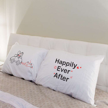 His and hers pillowcases with romantic designs, perfect as a personalized anniversary gift