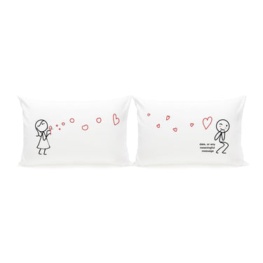 His and hers pillowcases with cute couple illustrations, perfect personalized anniversary keepsakes