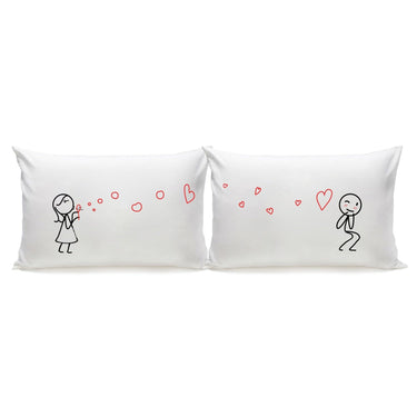 His and hers pillowcases featuring cute illustrations, perfect personalized anniversary keepsakes
