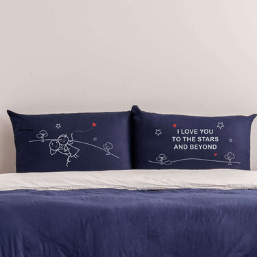 His and hers pillowcases featuring romantic designs, personalized anniversary keepsakes for couples