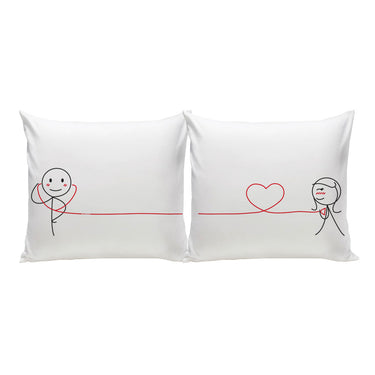 Personalized couple keepsake pillow set featuring charming couple illustrations and heart design