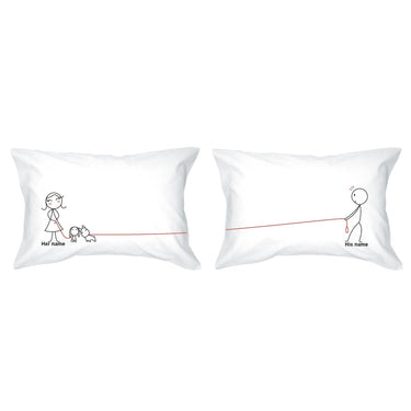 Personalized dog lover gifts his and hers pillowcases featuring fun stick figure designs