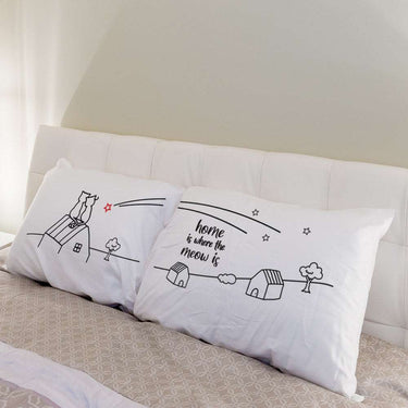 His and hers pillowcases featuring a cat design, perfect personalized gifts for cat lovers