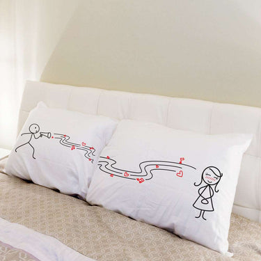 Personalized love gifts his and hers pillowcases featuring cute drawings and heart designs for couples