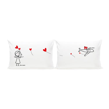 His and hers pillowcases with playful designs, featuring personalized romantic keepsakes for couples