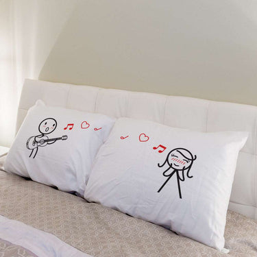 His and hers pillowcases featuring romantic designs for romantic bedroom decor