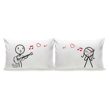 His and hers pillowcases featuring cute illustrations for romantic bedroom decor