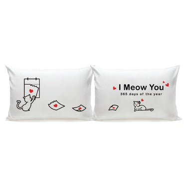 His and hers pillowcases with cute cat designs, perfect romantic cat lover gifts for couples