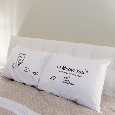 His and hers pillowcases with cute cat graphics, perfect romantic cat lover gifts for couples