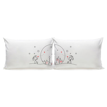 His and hers pillowcases featuring a romantic design, ideal for romantic couple gifts Long Distance Love