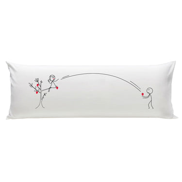 Human Touch romantic couple pillow featuring playful stick figure design with hearts