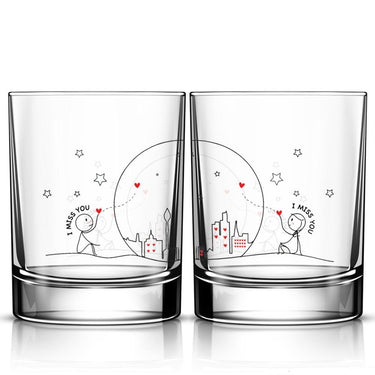 Human Touch Decorative Glassware Set featuring romantic gift glasses Long Distance Love for couples