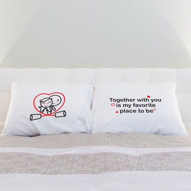 His and hers pillowcases featuring sweet designs as romantic gift sets for partners