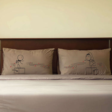 His and hers pillowcases with playful designs, perfect unique anniversary gifts for couples