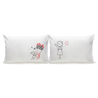 His and hers pillowcases by Human Touch featuring playful designs for unique apology gifts