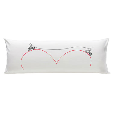 Unique wedding engagement pillow featuring a heart design with bicycle illustrations for a stylish touch