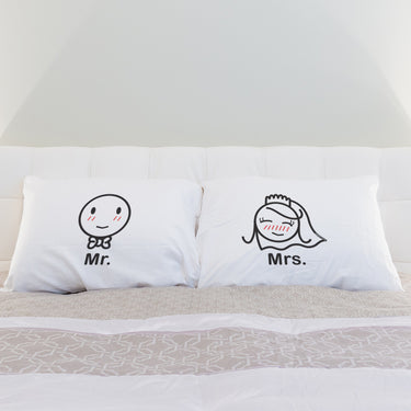 His and hers pillowcases featuring cute Mr and Mrs designs, perfect for unique wedding gifts