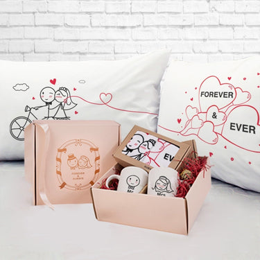 His and hers pillowcases with love-themed designs, perfect as unique wedding gifts