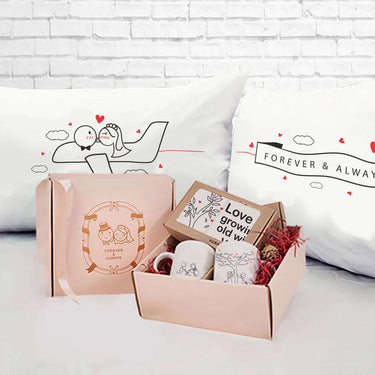 His and hers pillowcases with sweet couple designs, ideal wedding and engagement gifts