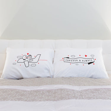 His and hers pillowcases with romantic design, perfect for wedding and engagement gifts
