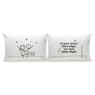 His and hers pillowcases with romantic designs, perfect for wedding decor ideas