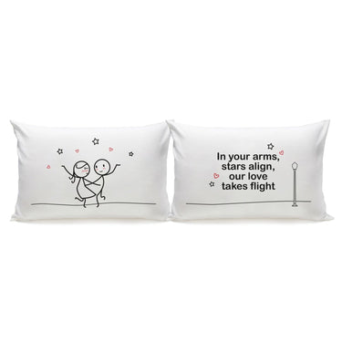 His and hers pillowcases featuring romantic designs, perfect for wedding decor ideas