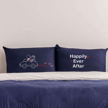 His and hers pillowcases with wedding theme and love graphics, perfect for wedding engagement gift ideas