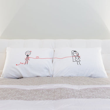 His and hers pillowcases featuring cute couple design, ideal wedding gift set for bride