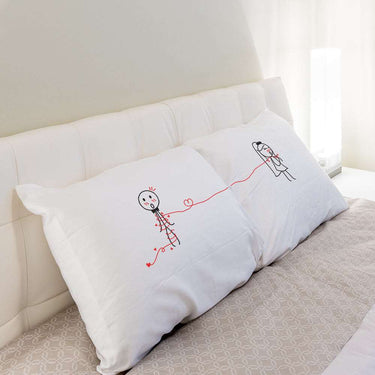 His and hers pillowcases with cute couple design, ideal wedding gift set for bride