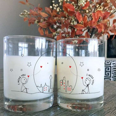 Romantic gift glasses Long Distance Love with cute illustrations for loved ones