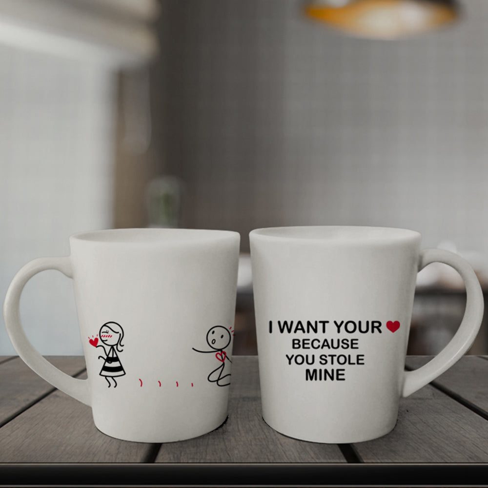 These adorable white mugs feature charming hand-drawn designs, making them a perfect gift for couples on their anniversary or for him/her.