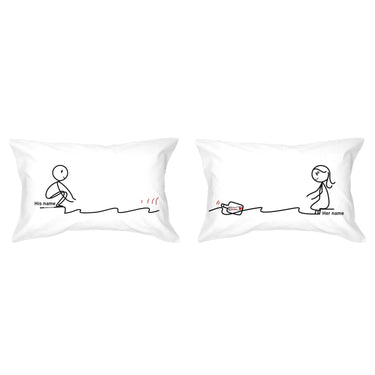 His and hers pillowcases with playful illustrations, a unique anniversary gift ideas for lovers