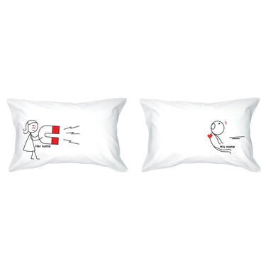 His and hers pillowcases featuring magnet themed anniversary gift designs for couples