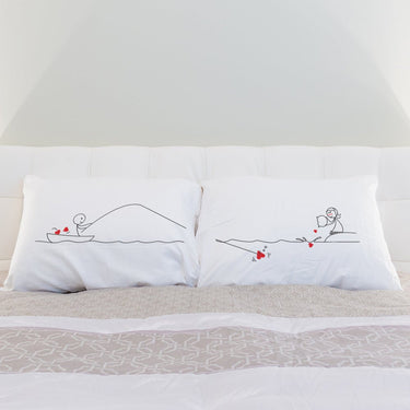 His and hers pillowcases with playful love design, perfect anniversary keepsake pillows for couples