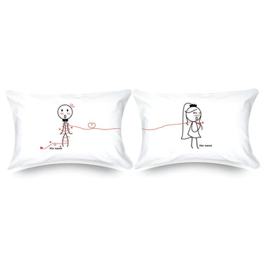 Custom wedding keepsakes his and hers pillowcases with cute couple design and personalized names
