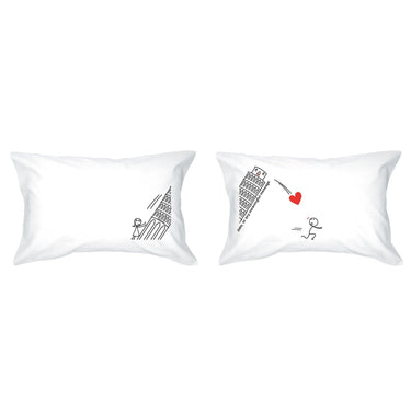 Cute couple pillowcases Pisa tower featuring playful designs for romantic bedrooms