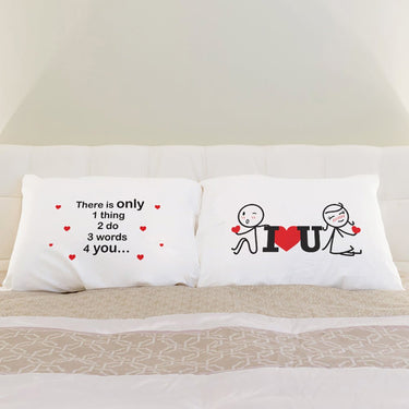 His and hers pillowcases featuring romantic designs, perfect heartfelt gifts for lovers
