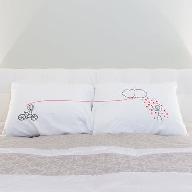 His and hers pillowcases with playful design, perfect for heartfelt home decor
