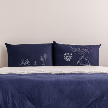 His and hers pillowcases featuring Love is growing old with you design, perfect couple gift ideas for lasting love