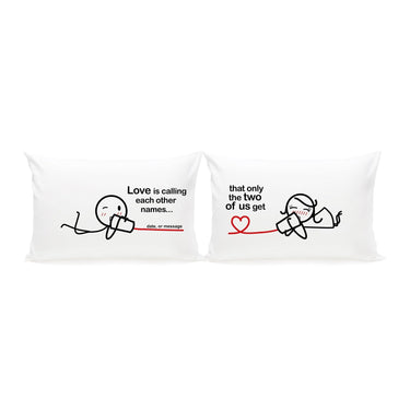 Humorous his and hers pillowcases featuring funny couple gift ideas with cute illustrations