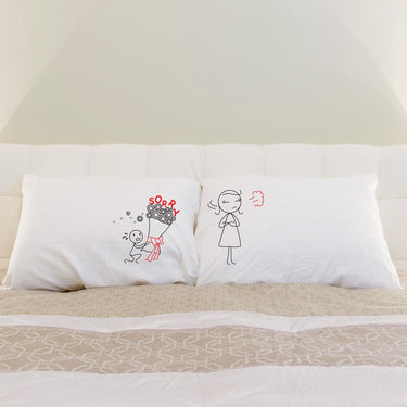 His and hers pillowcases featuring cute apology designs, perfect as unique apology gifts.