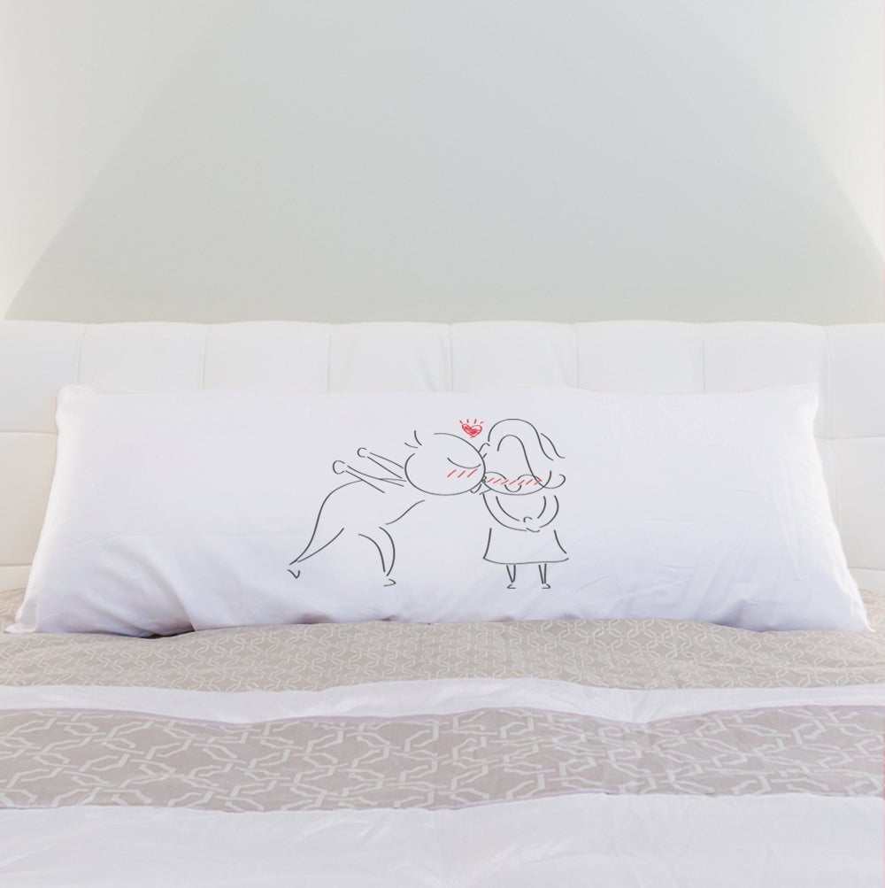 A charming pillow featuring adorable dog illustrations, perfect for couples, anniversaries, and as thoughtful gifts for him or her.