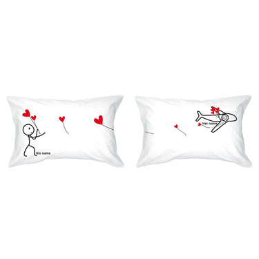 His and hers long pillowcases with romantic designs for a Long Distance Relationship Gift for Boyfriend and Girlfriend